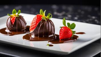 Schokolade bedeckt Erdbeeren Dessert foto
