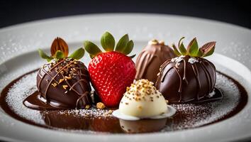 Schokolade bedeckt Erdbeeren Dessert foto