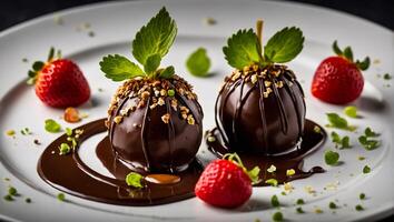 Schokolade bedeckt Erdbeeren Dessert foto