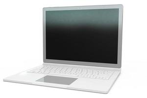 3D-Rendering des Laptop-Notebook-Mock-up mit weißem Hintergrund. Technologie-Gadget für Hipster-Hintergrundkonzept. hohe Auflösung