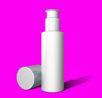 Vorlage für Kosmetikmodelle. Kunststoffbehälter für Kosmetikprodukte. Tube, Sahnetopf, Beauty-Produkte auf weißem Hintergrund. 3D-Rendering. foto