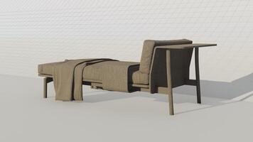 3d Rendern ein Salon Sofa mit ein Rückenlehne auf nur einer Seite und ein Kaffee Tabelle befestigt auf Entwurf foto