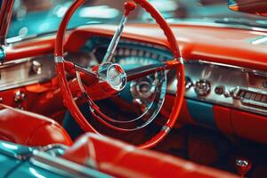 Jahrgang rot klassisch Auto Innere Nahansicht foto