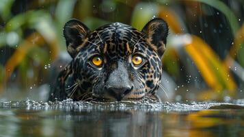 schwarz Jaguar im ein Süd amerikanisch Feuchtgebiet foto