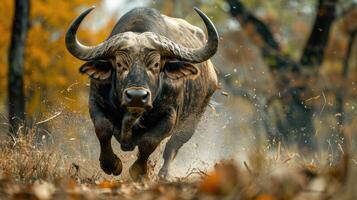 wütend Büffel im afrikanisch Savanne foto