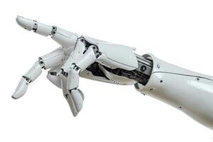 Nahansicht von ein Roboter Hand mit artikuliert Finger, symbolisieren Technologie und Innovation foto