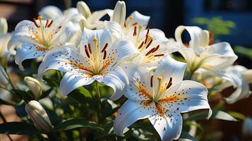 Lilie Weiß Blume blühen Dekoration Pflanze Hintergrund foto