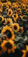 beschwingt Sonnenblumen im ein Landschaft Feld foto