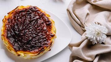 traditionell Portugiesisch Pudding Torte auf Tabelle foto