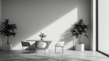 Tabelle und Stühle im schwarz und Weiß foto