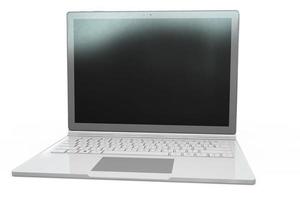3D-Rendering des Laptop-Notebook-Mock-up mit weißem Hintergrund. Technologie-Gadget für Hipster-Hintergrundkonzept. hohe Auflösung