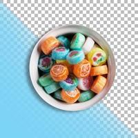 verschiedene Arten von Süßigkeiten auf weißer Schüssel mit transparentem Hintergrund isoliert. foto
