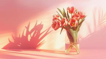 Mutter Tag bunt Hintergrund Konzept mit Tulpe Blume im ein Glas Vase. foto