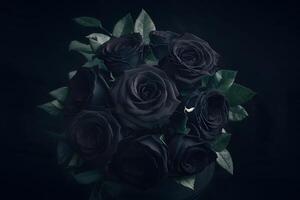 gotisch locken schwarz Rosen Kontrast gegen ein dunkel Hintergrund foto