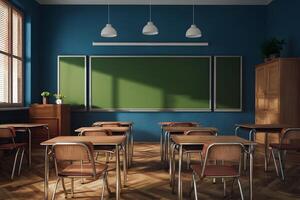 akademisch Atmosphäre Klassenzimmer Szene setzt das Bühne zum Lernen foto