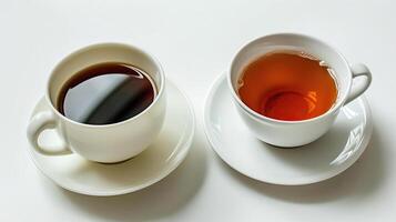 Tasse von Kaffee und Tasse von Tee auf Weiß Hintergrund foto