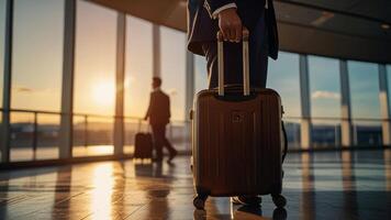 Geschäft Ausflug Planung und Flug Buchungen zum Urlaub Reise mit Gepäck beim Flughafen, Banner, schließen oben , Kopieren Text foto