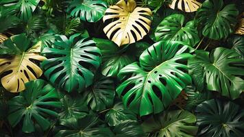 ästhetisch Monstera Pflanze Hintergrund. Nahansicht von schön Grün tropisch Laub. ai-generativ foto