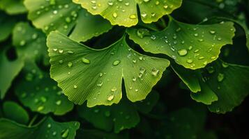 diese Nahansicht Schuss Vitrinen das beschwingt Grün Blätter von ein Ginkgo biloba Baum foto