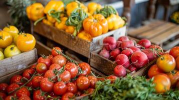 Vitrine ein organisch Vom Bauernhof auf den Tisch Erfahrung, Hervorheben das Reise von Bauernhof zu Platte, Nachhaltigkeit Praktiken Methoden Ausübungen, und das Frische von örtlich bezogen produzieren foto