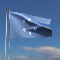 Mikronesien Flagge ist winken im Vorderseite von ein Blau Himmel mit verschwommen Wolken im das Hintergrund foto