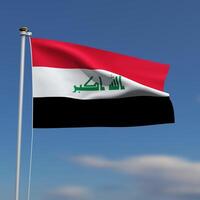 Irak Flagge ist winken im Vorderseite von ein Blau Himmel mit verschwommen Wolken im das Hintergrund foto