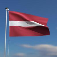 Lettland Flagge ist winken im Vorderseite von ein Blau Himmel mit verschwommen Wolken im das Hintergrund foto