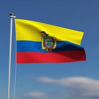 Ecuador Flagge ist winken im Vorderseite von ein Blau Himmel mit verschwommen Wolken im das Hintergrund foto