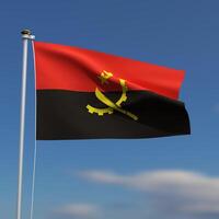 Angola Flagge ist winken im Vorderseite von ein Blau Himmel mit verschwommen Wolken im das Hintergrund foto