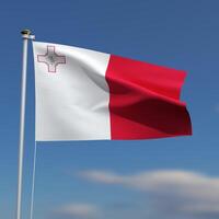 Malta Flagge ist winken im Vorderseite von ein Blau Himmel mit verschwommen Wolken im das Hintergrund foto
