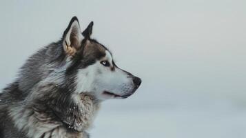 heiser gegen ein sauber Weiß Hintergrund, Alaska malamute Hund auf Weiß Hintergrund foto