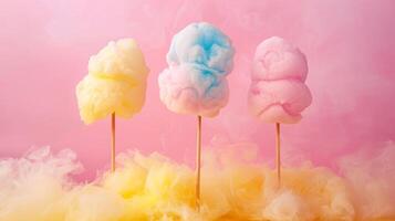 bunt Baumwolle Süßigkeiten im Sanft Pastell- Farbe Hintergrund. foto