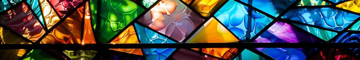 ein bunt befleckt Glas Fenster mit viele anders farbig Stücke foto