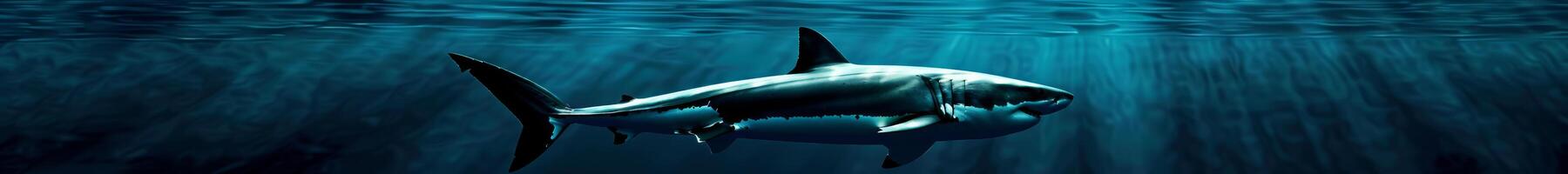 großartig Weiß Hai gleiten durch das Ozean Tiefe foto