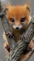 verzaubert Blick. ein flauschige Orange Kreatur inmitten das Flüstern Geäst foto