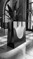 elegant Einkaufen Tasche im ein luxuriös modern Innere foto
