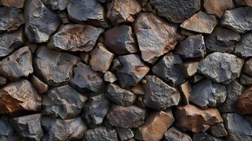 dunkel Mauerwerk Mauer Textur. schwarz Steine und Felsen von anders Form, Stein Mauer oder Hintergrund foto