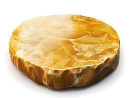 Stein Podeste zum Produkte Anzeige. Felsen Plattformen, golden Gelb Marmor mit glänzend scheinen isoliert auf Weiß Hintergrund. foto