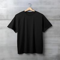 hängend leer T-Shirt Attrappe, Lehrmodell, Simulation, beiläufig Weiß Tee verspotten, Vorderseite Aussicht foto