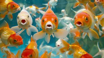 Schule von Koi Fisch im Teich foto