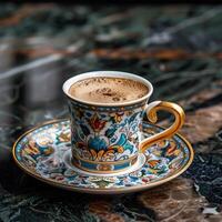 Tasse von Kaffee mit orientalisch Ornament foto