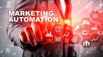 Marketing-Automatisierungs-Software-Technologie-Prozess-System-Internet-Business-Konzept. Mixed-Media-Hintergrund foto