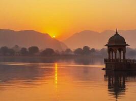 Indien beim Sonnenaufgang, Mann sagar See Aussicht foto