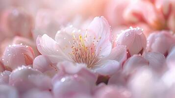 Makro Fotografie von ein Rosa Blume mit Wasser Tröpfchen foto