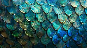 detailliert Muster von elektrisch Blau und Grün Meerjungfrau Waage foto