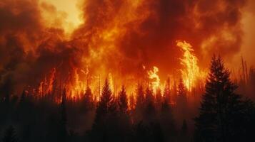 Inferno verschlingen Wald beim Dämmerung foto