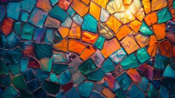 symmetrisch Muster von Farbtöne und Schatten im befleckt Glas Fenster foto