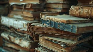 ein Stapel von alt Bücher gemacht von Hartholz, mögen von ein Baum Kofferraum foto