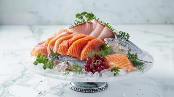 gefroren Fisch Segment auf Bäckerei Kuchen Teller foto