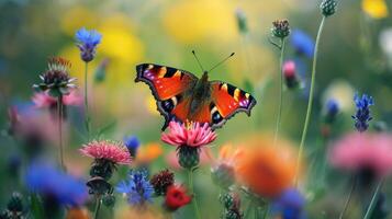 Erfassen ein lebhaft Schmetterling im Natur foto